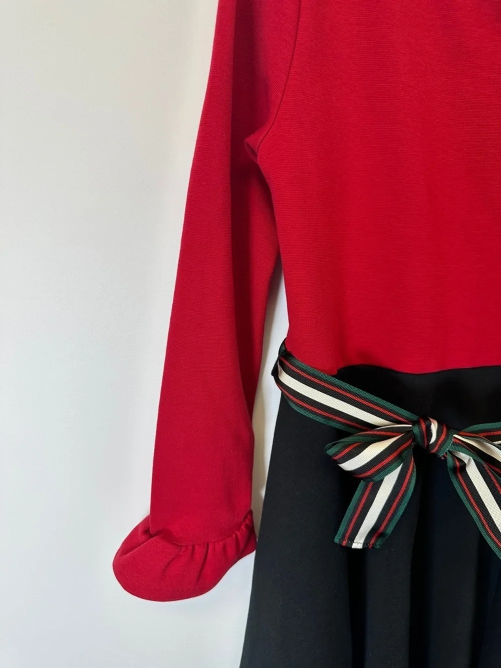 Polo Ralph Lauren Girls Red Black Ponte Dress Bow Holiday Party M 8/10